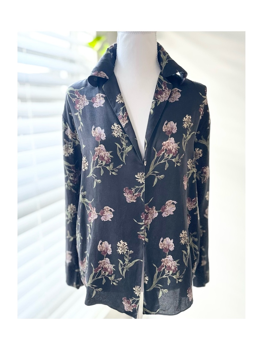 Vince Silk Blouse with Pink Floral Print